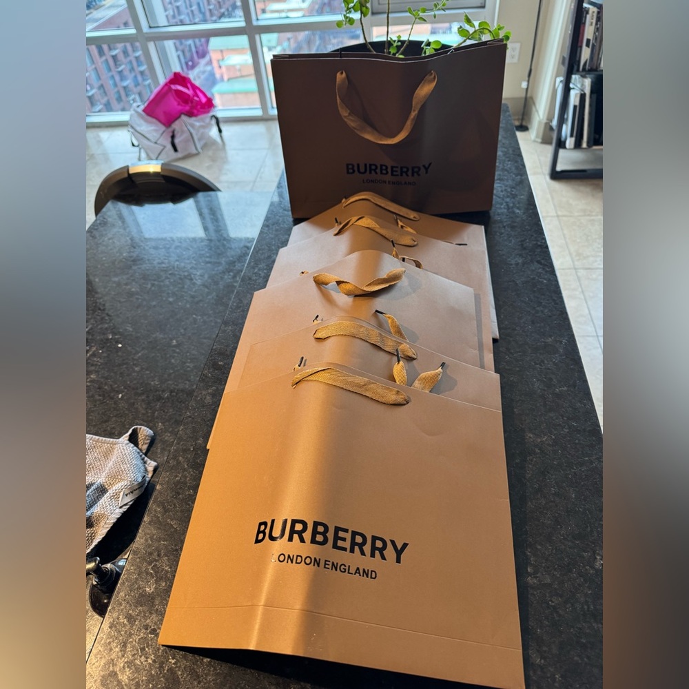 6x Burberry London England Paper Tote Gift Bags Lot Set Multiple
